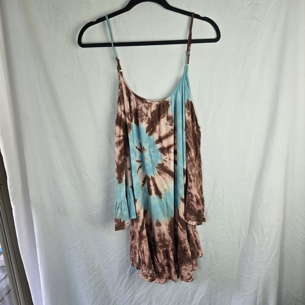 Indigo Thread Co Cold Shoulder Tie Dye Top Womens Medium Flounce Hem Boho Hippie